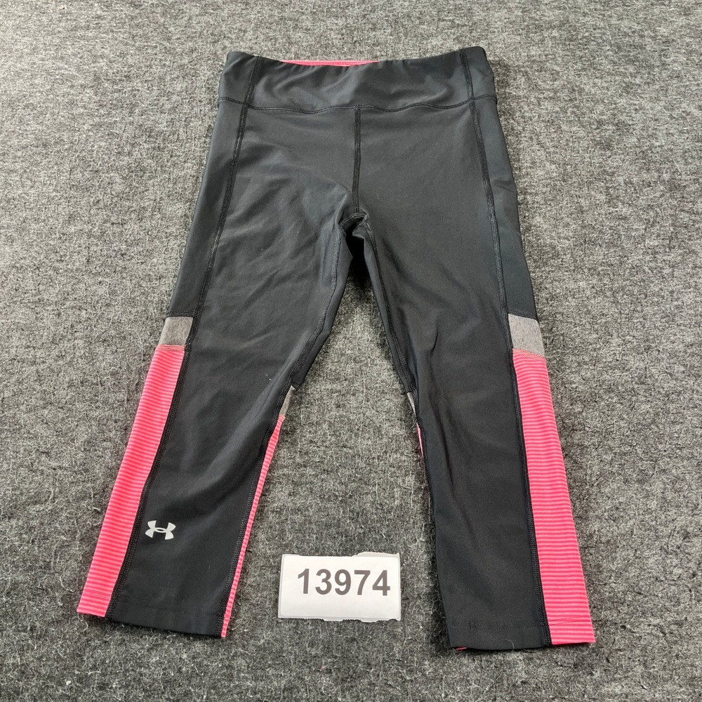 Under Armour HeatGear Capri Leggings Women Medium Black Pink Compression Running